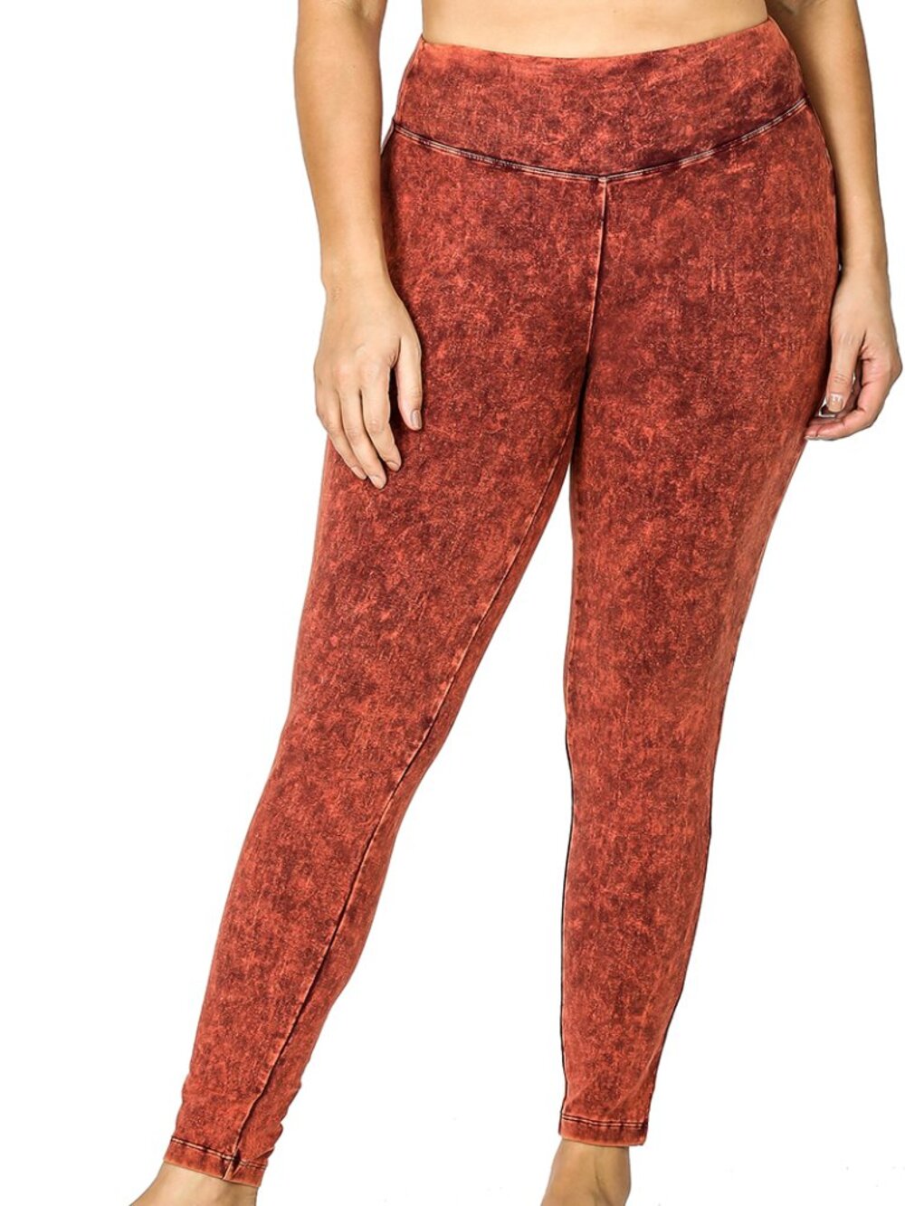 ZENANA MINERAL WASHED FULL-LENGTH YOGA PLUS LEGGINGS PERSIMMON 1X-3X